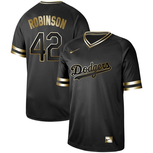 Dodgers #42 Jackie Robinson Black Gold Authentic Stitched Baseball Jersey