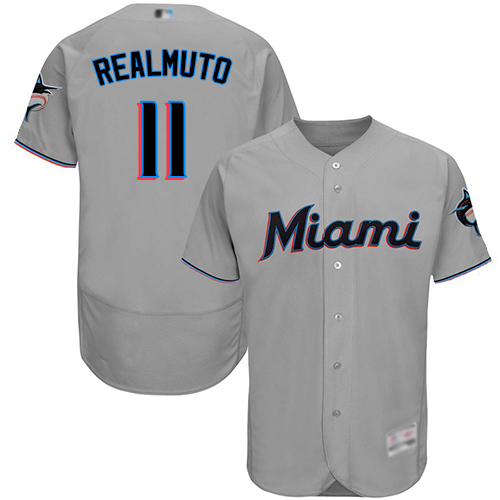marlins #11 JT Realmuto Grey Flexbase Authentic Collection Stitched Baseball Jersey