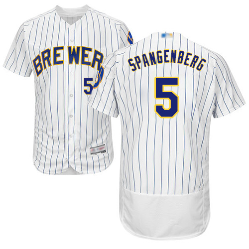 Brewers #5 Cory Spangenberg White Strip Flexbase Authentic Collection Stitched Baseball Jersey
