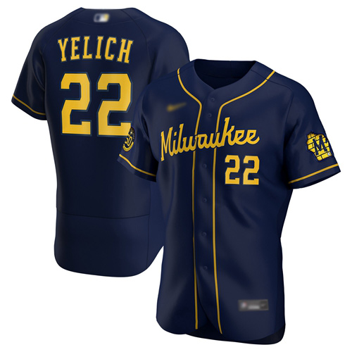 Brewers #22 Christian Yelich Navy Authentic Alternate Stitched Baseball Jersey