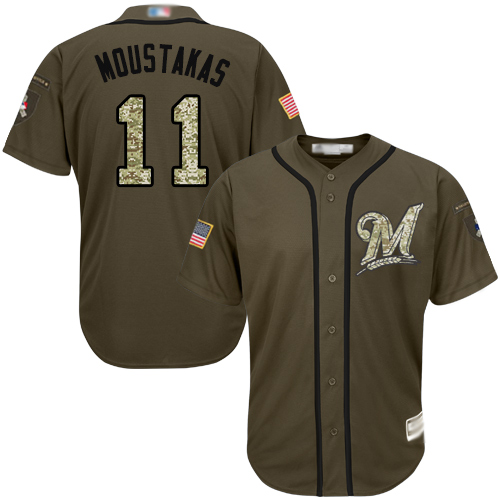 Brewers #11 Mike Moustakas Green Salute to Service Stitched Baseball Jersey