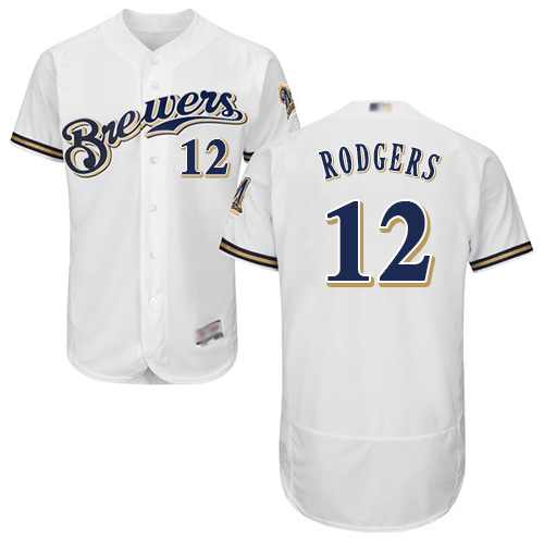 Brewers #12 Aaron Rodgers White Flexbase Authentic Collection Stitched Baseball Jersey