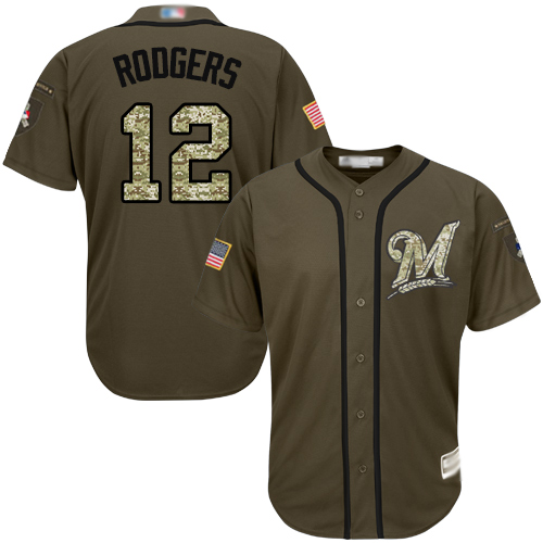 Brewers #12 Aaron Rodgers Green Salute to Service Stitched Baseball Jersey
