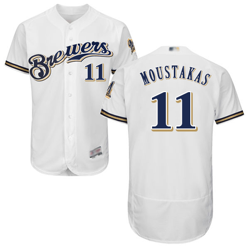 Brewers #11 Mike Moustakas White Flexbase Authentic Collection Stitched Baseball Jersey