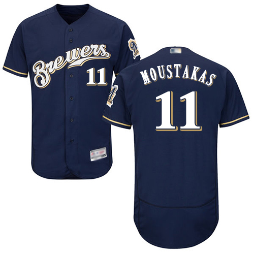 Brewers #11 Mike Moustakas Navy Blue Flexbase Authentic Collection Stitched Baseball Jersey