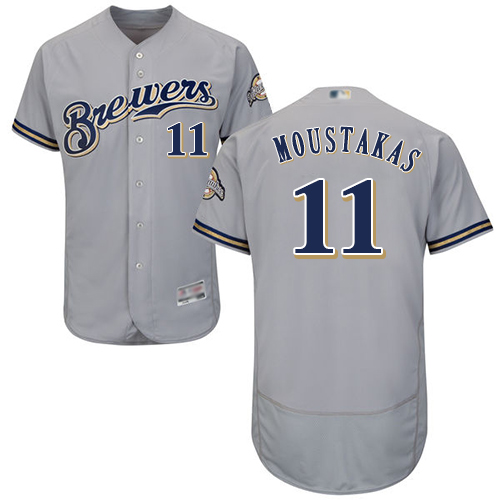 Brewers #11 Mike Moustakas Grey Flexbase Authentic Collection Stitched Baseball Jersey
