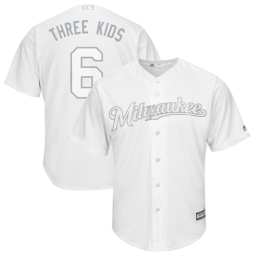 Brewers #6 Lorenzo Cain White "Three Kids" Players Weekend Cool Base Stitched Baseball Jersey