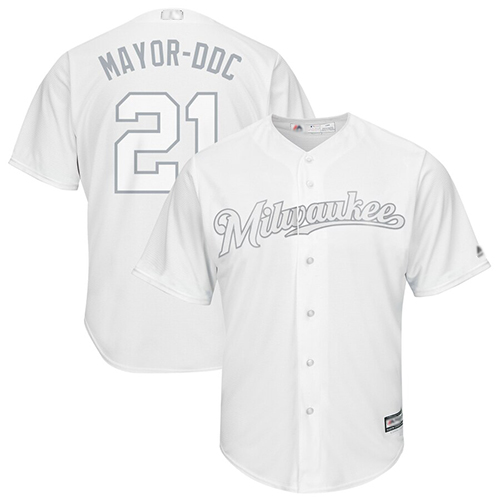Brewers #21 Travis Shaw White "Mayor-DDC" Players Weekend Cool Base Stitched Baseball Jersey