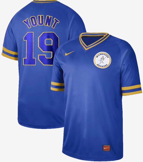 Nike Brewers #19 Robin Yount Royal Authentic Cooperstown Collection Stitched Baseball Jersey