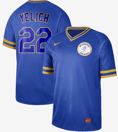 Brewers #22 Christian Yelich Royal Authentic Cooperstown Collection Stitched Baseball Jersey