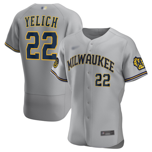 Brewers #22 Christian Yelich Gray Authentic Road Stitched Baseball Jersey