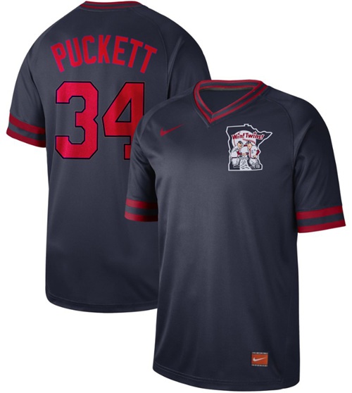 Nike Twins #34 Kirby Puckett Navy Authentic Cooperstown Collection Stitched Baseball Jersey