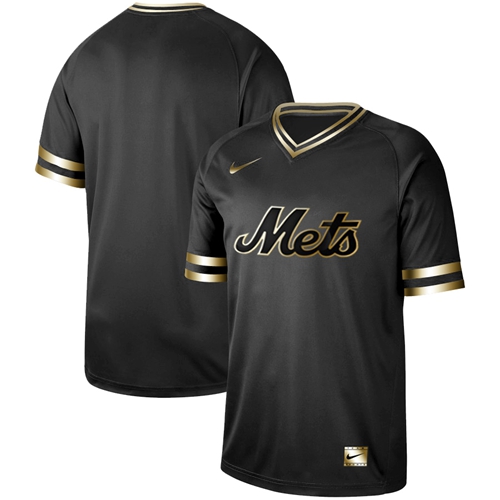 Mets Blank Black Gold Authentic Stitched Baseball Jersey