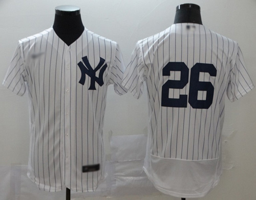 Yankees #26 DJ LeMahieu White Strip Authentic Home Stitched Baseball Jersey