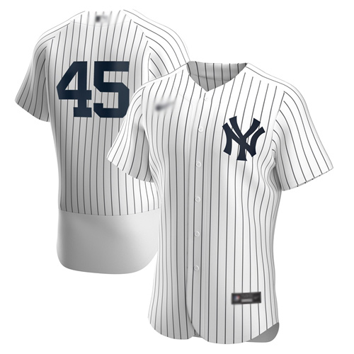 Yankees #45 Gerrit Cole White Strip Authentic Home Stitched Baseball Jersey