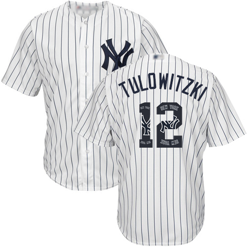 Yankees #12 Troy Tulowitzki White Strip Team Logo Fashion Stitched Baseball Jersey
