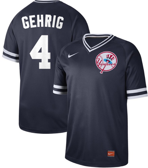 Yankees #4 Lou Gehrig Navy Authentic Cooperstown Collection Stitched Baseball Jersey