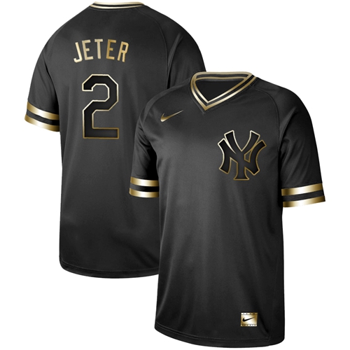 Yankees #2 Derek Jeter Black Gold Authentic Stitched Baseball Jersey