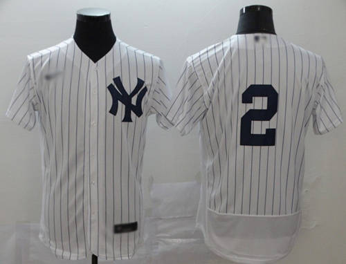 Yankees #2 Derek Jeter White Strip Authentic Home Stitched Baseball Jersey