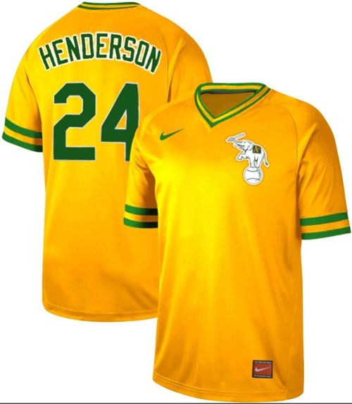 Nike Athletics #24 Rickey Henderson Yellow Authentic Cooperstown Collection Stitched Baseball Jersey