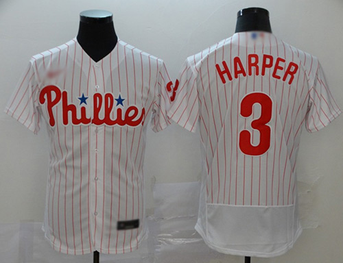 Phillies #3 Bryce Harper White Strip Alternate Authentic Stitched Baseball Jersey
