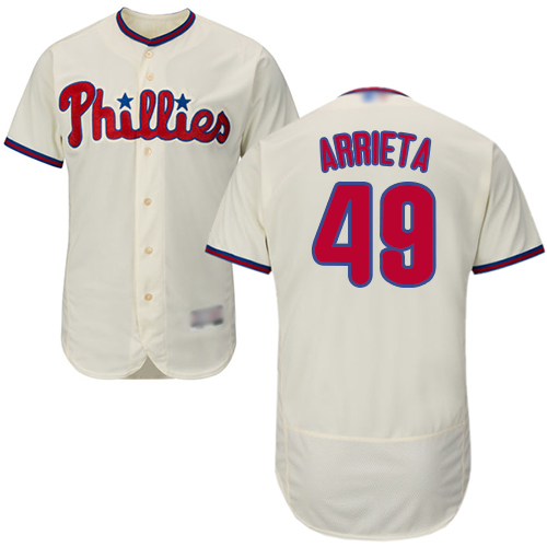 Phillies #49 Jake Arrieta Cream Flexbase Authentic Collection Stitched Baseball Jersey Phillies #49 Jake Arrieta Cream Flexbase Authentic Collection Stitched Baseball Jersey