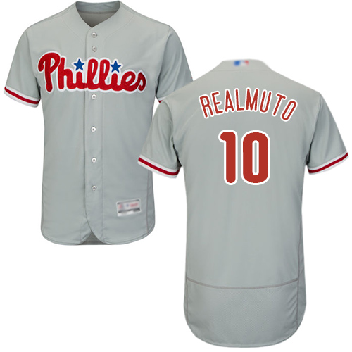 Phillies #10 J. T. Realmuto Grey Flexbase Authentic Collection Stitched Baseball Jersey