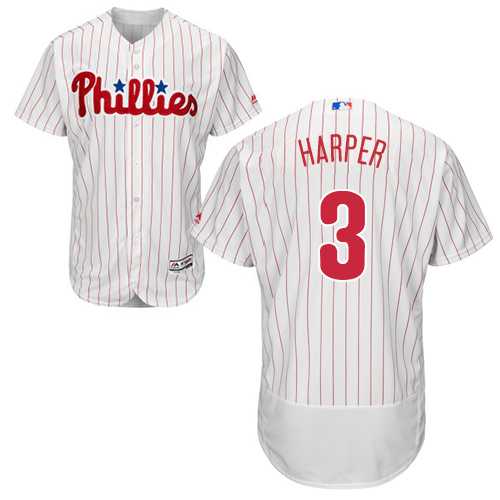 Phillies #3 Bryce Harper White(Red Strip) Flexbase Authentic Collection Stitched Baseball Jersey