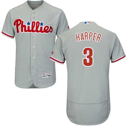 Phillies #3 Bryce Harper Grey Flexbase Authentic Collection Stitched Baseball Jersey