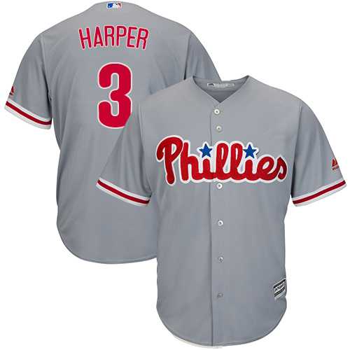 Phillies #3 Bryce Harper Grey New Cool Base Stitched Baseball Jersey