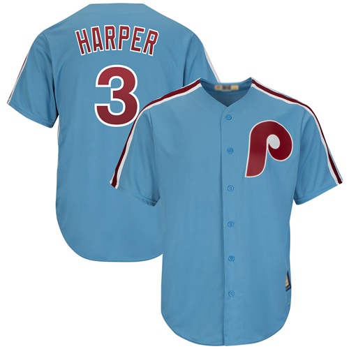 Phillies #3 Bryce Harper Light Blue New Cool Base Cooperstown Stitched Baseball Jersey