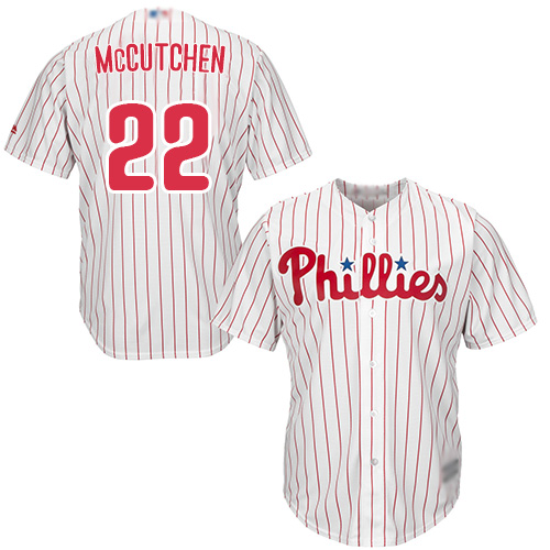Phillies #22 Andrew McCutchen White(Red Strip) New Cool Base Stitched Baseball Jersey