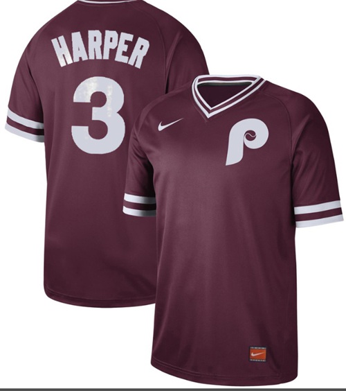 Nike Phillies #3 Bryce Harper Maroon Authentic Cooperstown Collection Stitched Baseball Jersey