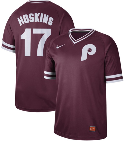 Nike Phillies #17 Rhys Hoskins Maroon Authentic Cooperstown Collection Stitched Baseball Jersey