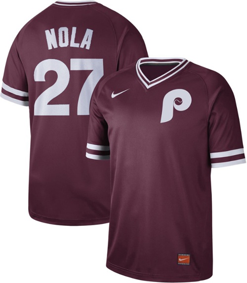 Nike Phillies #27 Aaron Nola Maroon Authentic Cooperstown Collection Stitched Baseball Jersey