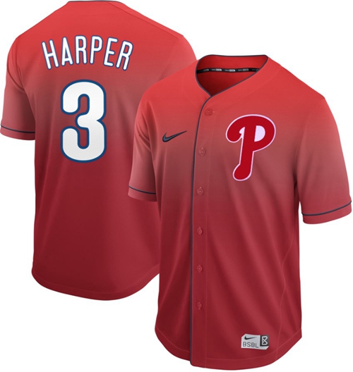 Phillies #3 Bryce Harper Red Fade Authentic Stitched Baseball Jersey Phillies #3 Bryce Harper Red Fade Authentic Stitched Baseball Jersey
