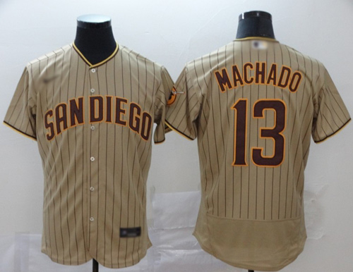 Padres #13 Manny Machado Brown Strip Authentic Alternate Stitched Baseball Jersey
