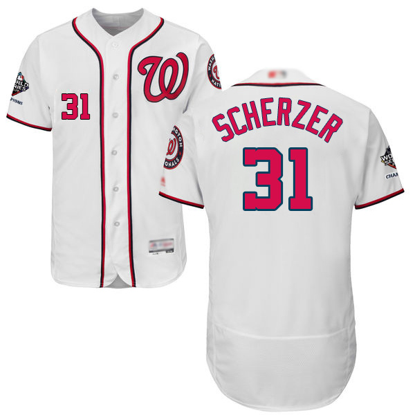 Nationals #31 Max Scherzer White Flexbase Authentic Collection 2019 World Series Champions Stitched MLB Jersey