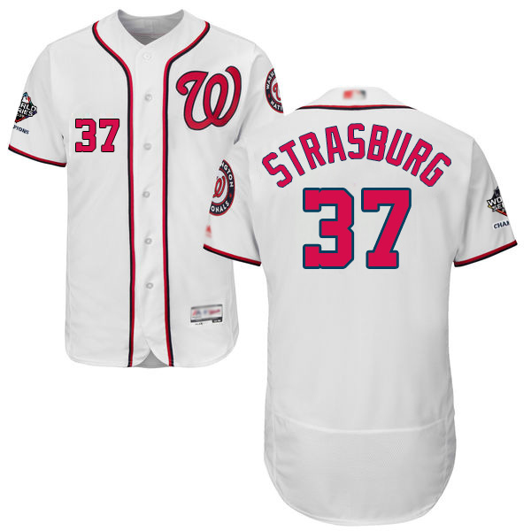Nationals #37 Stephen Strasburg White Flexbase Authentic Collection 2019 World Series Champions Stitched MLB Jersey