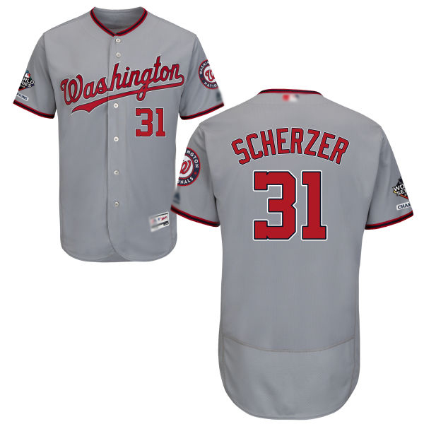 Nationals #31 Max Scherzer Grey Flexbase Authentic Collection 2019 World Series Bound Stitched Baseball Jersey