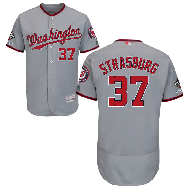 Nationals #37 Stephen Strasburg Grey Flexbase Authentic Collection 2019 World Series Champions Stitched MLB Jersey