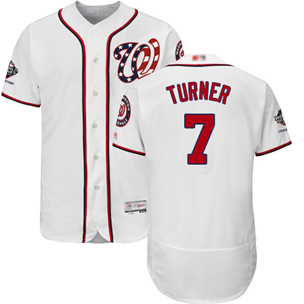 Nationals #7 Trea Turner White Flexbase Authentic Collection 2019 World Series Champions Stitched Baseball Jersey