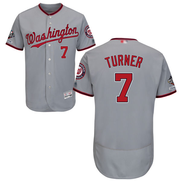 Nationals #7 Trea Turner Grey Flexbase Authentic Collection 2019 World Series Bound Stitched Baseball Jersey