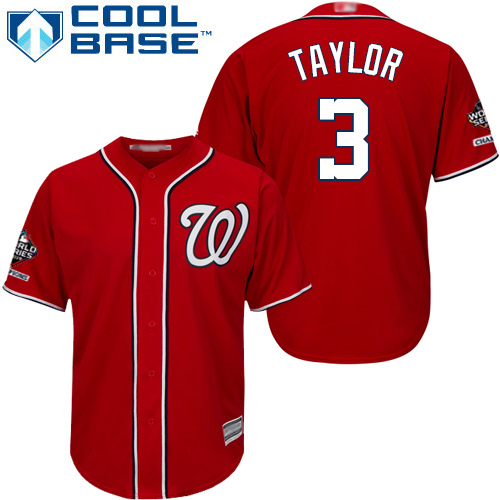 Nationals #3 Michael Taylor Red New Cool Base 2019 World Series Champions Stitched MLB Jersey