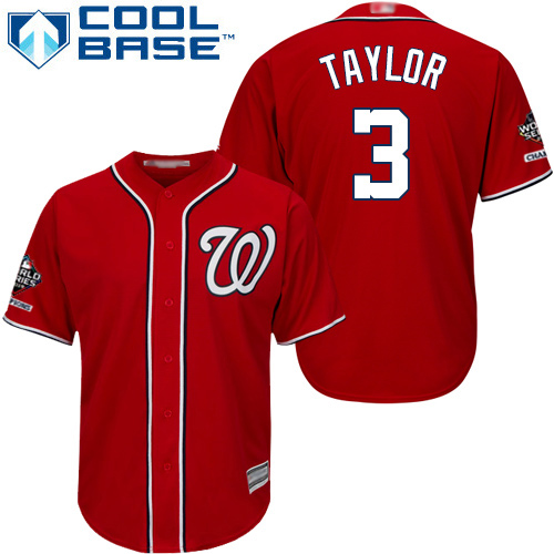 Nationals #3 Michael Taylor Red New Cool Base 2019 World Series Bound Stitched Baseball Jersey