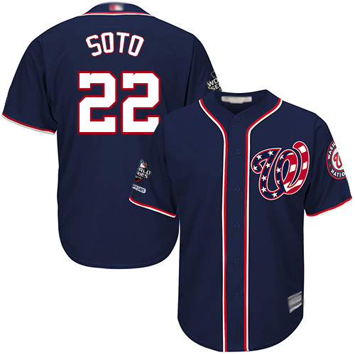 Nationals #22 Juan Soto Navy Blue New Cool Base 2019 World Series Champions Stitched MLB Jersey