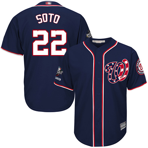 Nationals #22 Juan Soto Navy Blue New Cool Base 2019 World Series Bound Stitched Baseball Jersey Nationals #22 Juan Soto Navy Blue New Cool Base 2019 World Series Bound Stitched Baseball Jersey