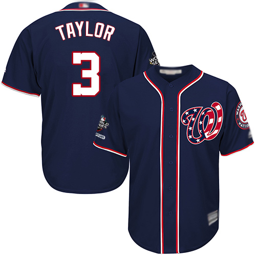 Nationals #3 Michael Taylor Navy Blue New Cool Base 2019 World Series Champions Stitched Baseball Jersey