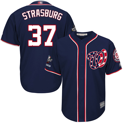 Nationals #37 Stephen Strasburg Navy Blue New Cool Base 2019 World Series Champions Stitched Baseball Jersey