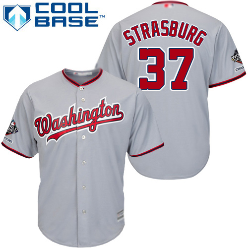 Nationals #37 Stephen Strasburg Grey New Cool Base 2019 World Series Bound Stitched Baseball Jersey
